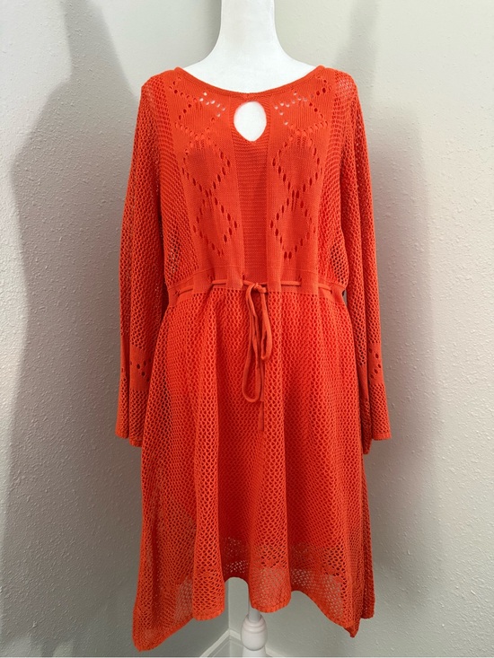 New York & Company Other - New York & Company Orange Crochet Knit Dress Swim Cover Up Tie Waist Large NWT